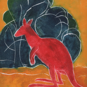 &amp;#039;Red Roo 2&amp;#039;, white line woodcut